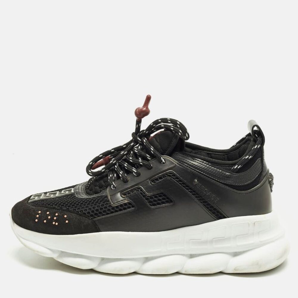Versace Chain Reaction Size 43.5 Black Leather And Mesh And Suede Lace Up